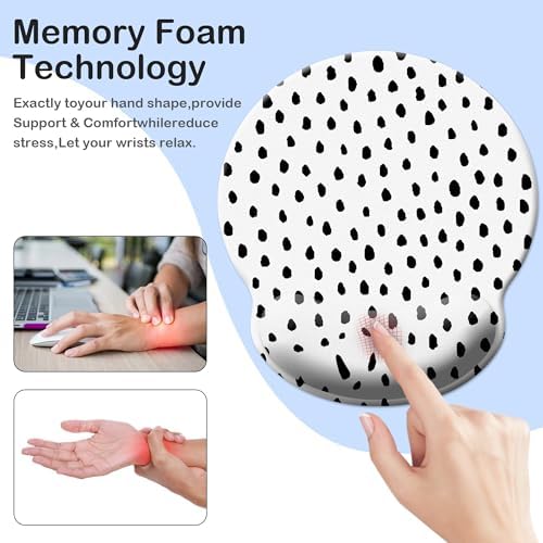 Mouse Pad Wrist Support,Ergonomic Mouse Pad with Wrist Rest,Comfortable Mousepad with Smooth Wrist Rest,Pain Relief Mouse Pads for Non-Slip Base,Computer,Laptop,Office & Home(Black Spots)