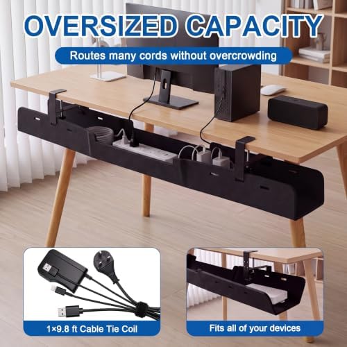 Chumia Under Desk Cable Management Tray No Drill, Black, 28 Inch