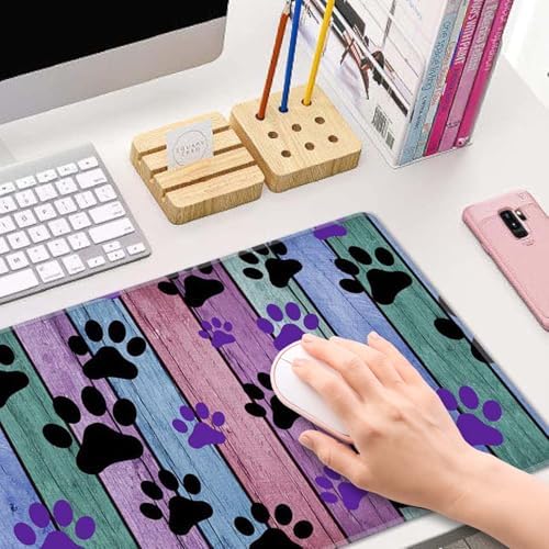 Dog Paw Desk Mat Black and Purple Large Extended Mouse Pad XL Desk Pad Gaming Mousepad Keyboard Mouse Mat for Computer Laptop 31.5''X11.8'' Non-Slip Rubber Base with Stitched Edges
