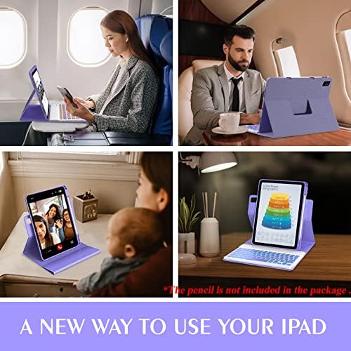 Keyboard case for ipad Air 11 inch(M2 2024)/10.9 Inch Air 5th 4th Generation & iPad Pro 11 inch (1st/2nd/3rd/4th Gen) 360° rotational case Folio Cover with Pencil Holder - Backlit Detachable-(Purple)