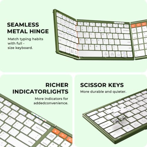 MEETION Foldable Bluetooth Keyboard and Mouse, Portable Combo Green