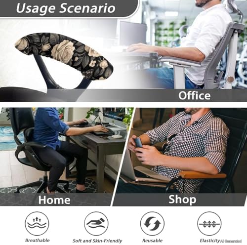 Rose Butterfly Print Office Chair Armrest Covers Set of 2 Dust-Proof Stretchable Gaming Chair Armrest Slip Covers Easy to Install