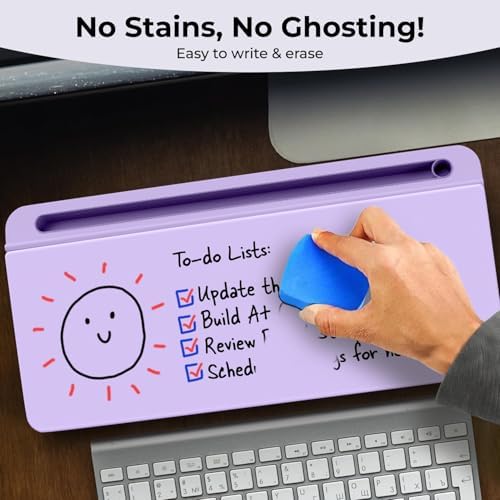 Chalkola Lavender Glass Desktop Whiteboard with Storage + 3 Markers