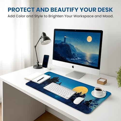 Aesthetic Desk Mat, Cute Moon Birch Desk Pad Protector for Work & Decor, 31.5" x 11.8", Pretty Non-Slip Extended Mouse Pad for Office or Home