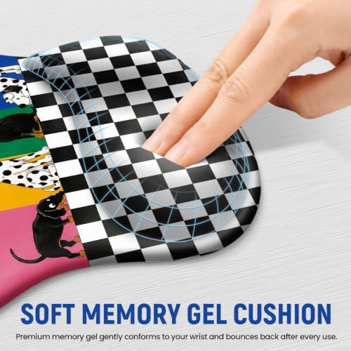 Ergonomic Mouse Pad with Wrist Rest, Gel Wrist Support, Checker Dog