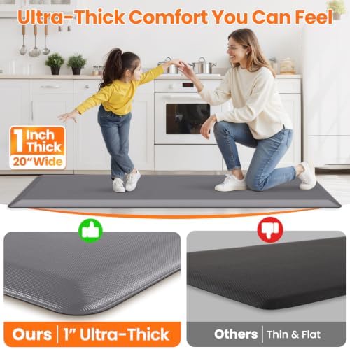 1-Inch Thick Anti-Fatigue Mat for Kitchen and Standing Desk, 20"x72", Grey