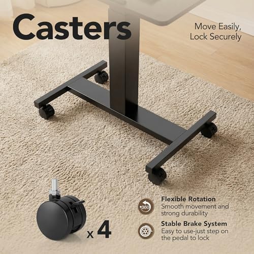 HUANUO Small Rolling Laptop Standing Desk, Height Adjustable Mobile T-Base Desk with Lockable Casters, Portable Sit-Stand Workstation for Bedside & Sofa, Walnut (Pack of 2)