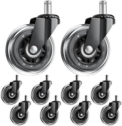Office Chair Wheels for Hardwood Floor, 10 Pack 3 Inch PU Casters