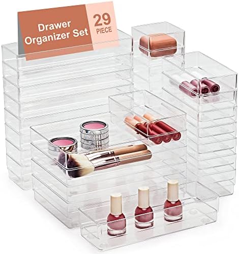 SMARTAKE 29 PCS Drawer Organizer, 4-Size Desk Bathroom Drawer Organizer
