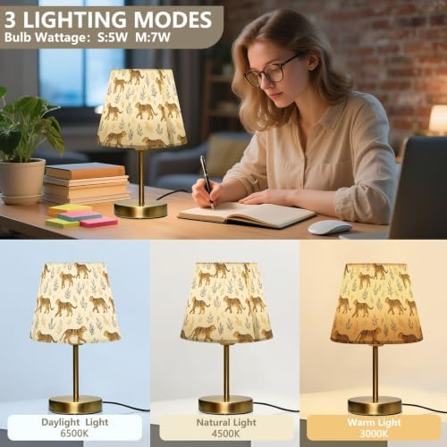3-Way Dimmable Table Lamp Tigers Leaves Bedside Nightstand Lamp for Bedroom, Desk Lamp for Reading Study & Home Office, LED Bulb Included S