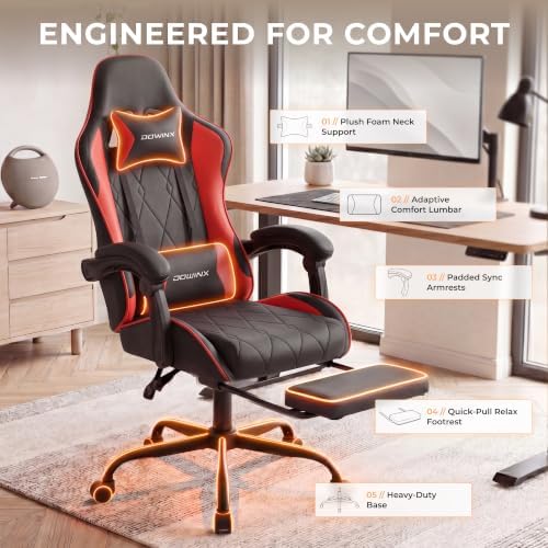 Dowinx Gaming Chair with Footrest, Ergonomic Office Chair, Red