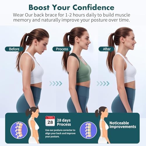 Posture Corrector for Women and Men - Back Brace for Rounded Shoulders & Upper Back Support - Breathable Shoulder Brace for Computer Work&Desk Job,Invisible Under Clothes, Large(Chest Size 33-50")