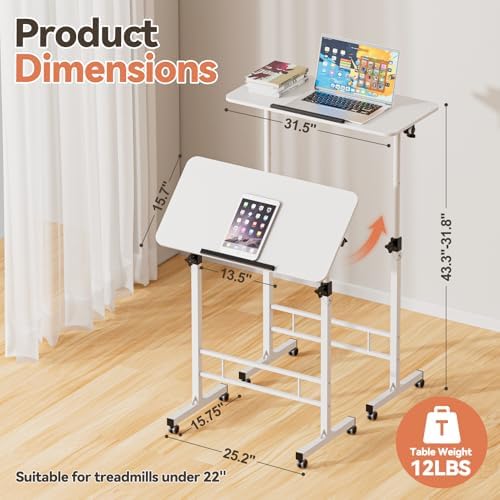 32 Inch Adjustable Rolling Standing Desk with Lockable Wheel