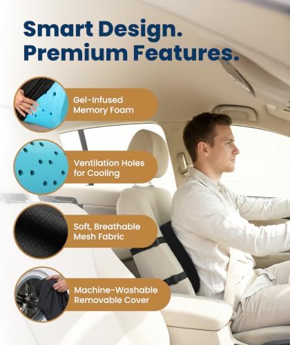 Everlasting Comfort Lumbar Support Pillow for Office Chair - Improves Posture, Promotes Back Pain Relief - Superior Back Support for Gaming and Desk Chairs - Lumbar Pillow for Car, Couch