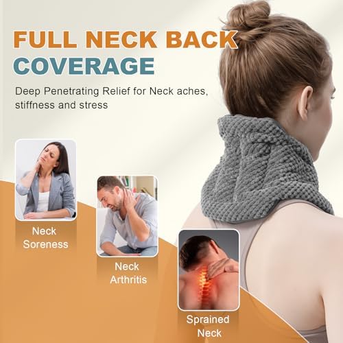 uncn Microwavable Heating Pads for Neck and Shoulders Pain Relief Microwave Heat Pack Versatile Weighted Moist Heated Neck Wrap Reusable Herbal Nature Calming Beanbag Warm Compress 29X7 in 2.4Pounds
