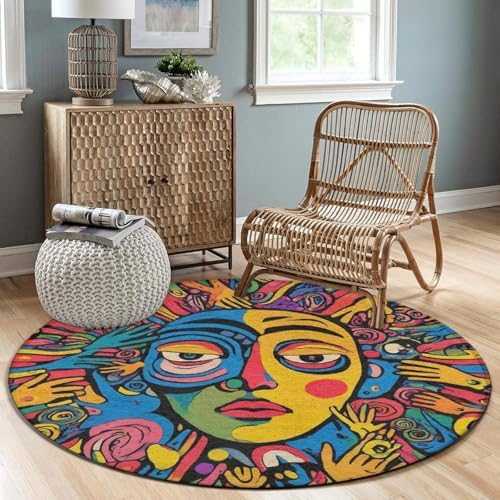Machine Washable Modern Round Area Rug, Room Sofa Yoga Soft Round Carpet, Home Decor Non Slip Kitchen Office Circle Rug Abstract Graffiti Paint, 24inch