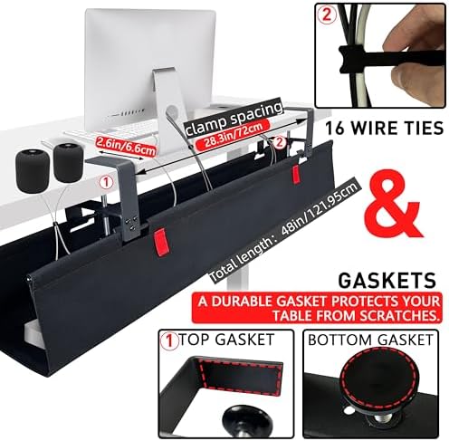 No Drill Under Desk Cable Management Tray, 48" Desk Cable Organizer