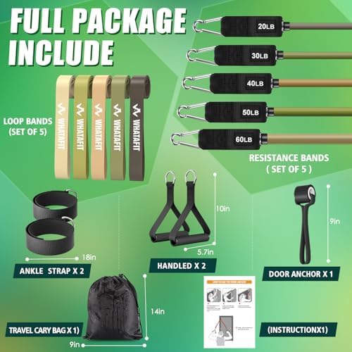 WHATAFIT Resistance Bands with Handles, 150 lb Exercise Bands Set