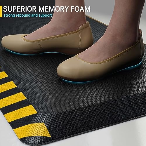 FEATOL Anti Fatigue Mat Industrial, Ergonomic Standing Floor Mat for Work for Stand -Safety Support for Leg & Back Pain(Yellow Border, 20" x 48", 1PC)