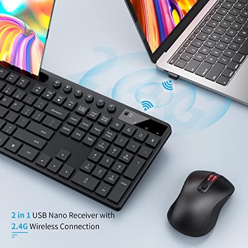 MARVO Wirelss Keyboard and Mouse Combo with Phone Holder, Full-Size, Black