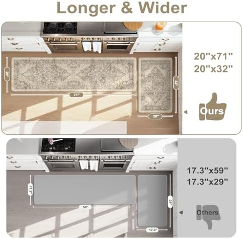 KIMODE Anti Fatigue Kitchen Mats, Boho Distressed Kitchen Rugs Sets of 2