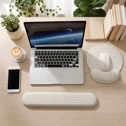 Tellegloww 3 Pcs Wrist Rest Set for Mouse Pad Keyboard, Khaki