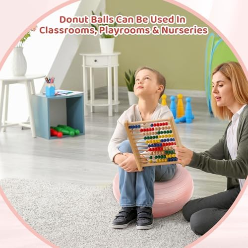 Lewtemi 1/2/3 Pcs Flexible Seating for Classroom Elementary 20 Inch Yoga Ball Chair for Kids Wobble Chair for Sensory Kids Large Donut Ball Seats with Inflator for School Office
