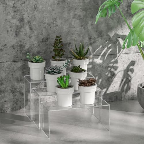 Sezanrpt Acrylic Display Risers 6pcs, Clear Rectangular Display Organizer Stands, Acrylic Display for Funko Pop Figure, Desserts, Cupcake, Toys, Collectibles, Merchandises - 7.5''x8''x8.5''x9''x9.5''x10''
