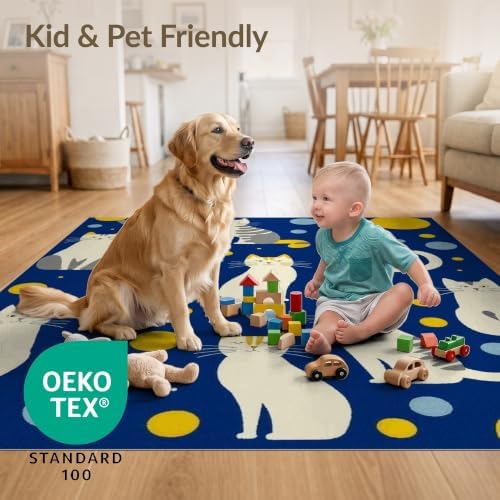 6'x9' Blue Yellow Cat Symphony with Golden Ultra-Soft Area Rug