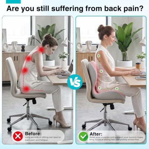 Seat Cushion for Office Chair and Car, L-Shaped Memory Foam Seat Cushions, Ergonomic Sciatica & Tailbone Pain Relief Cushion with Non-Slip Breathable Cover, Back Support for Office Chair-Pink Gray