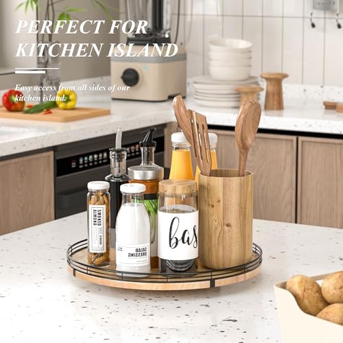 AMH 16-Inch Farmhouse Oak Lazy Susan Organizer for Table and Cabinet