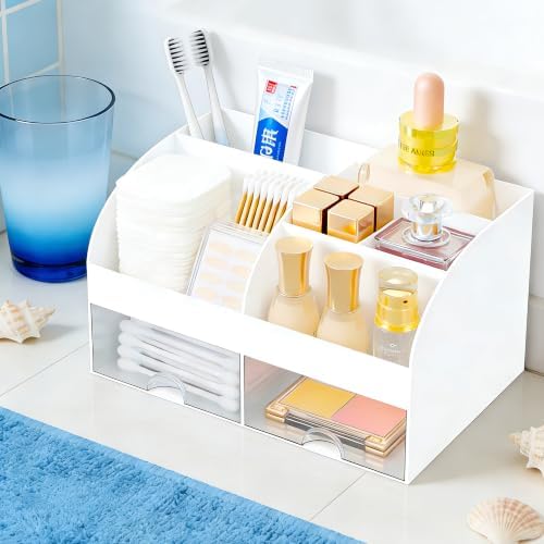 Makeup Organizer with 2 Drawers, Countertop Cosmetic Storage for Vanity