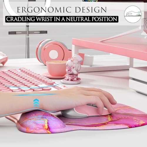 MROCO Ergonomic Mouse Pad with Gel Wrist Rest, 9.4 x 8.1 in, Pink Marble