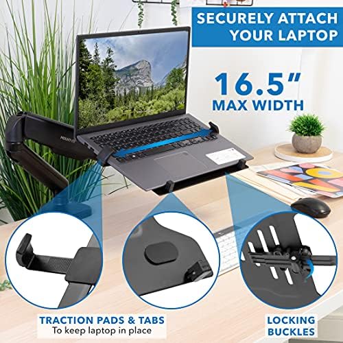 Mount-It! Laptop Desk Mount Arm with Gas Spring, Height Adjustable Laptop Stand for Desk, Fits Laptops up to 17 Inch, Full Motion Laptop Tray Mount with Clamp or Grommet Installation