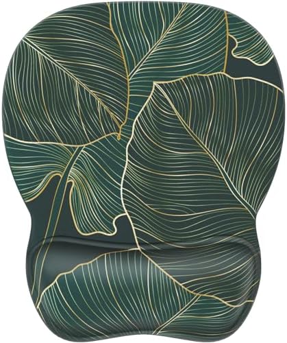 MROCO Ergonomic Mouse Pad with Gel Wrist Rest, 9.4 x 8.1 in, Green Leaves