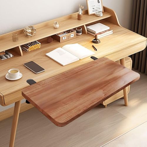 Desk Extension Board Clamp-on Keyboard Tray Portable Ergonomic Arm Rest Expansion Platform for Home Office- Walnut Color