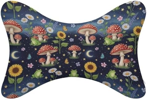 Car Neck Support Pillow Moon Mushrooms 2 Pcs Adjustable Strap Memory Foam for Car Airplane Home