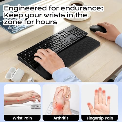 Keyboard Wrist Rest with Ergonomic Height - Computer Keyboard Stand & Soft Cushioned Pad for Wrist Pain Relief - Non-Slip Typing Support for Office, Gaming & Home (Black)