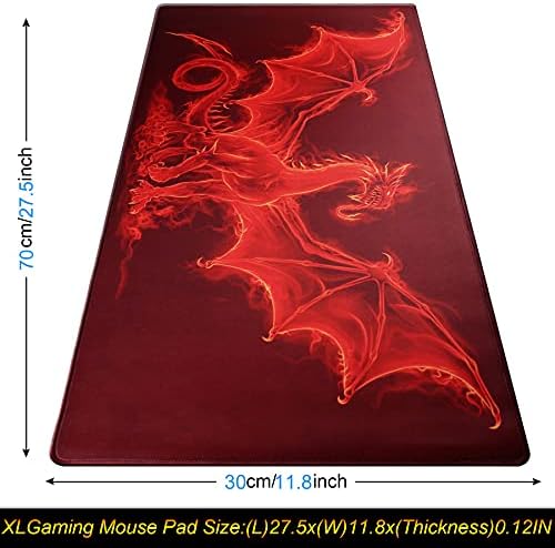 Large Gaming Mouse Pad with Stitched Edges,[27.5x11.8In] Extended Mouse Pad with Non-Slip Natural Rubber Base for Gamer/Desktop/Office/Home (70x30 Red dragonus)