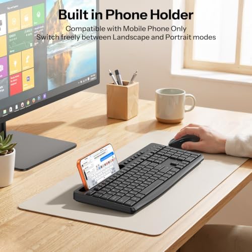 OMOTON Wireless Keyboard and Mouse Combo,2.4GHz USB Receiver & Phone Holder