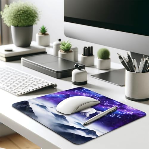 Magical White Unicorn Mouse Pad, Fantasy Galaxy Clouds Mountain Desk Mat