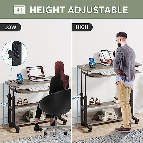Tribesigns Portable Desk with Power Outlets, Height Adjustable Side Table Sofa Couch Bedside Laptop Computer Cart with USB Charging Ports, Mobile Small Standing Desk with Keyboard Tray