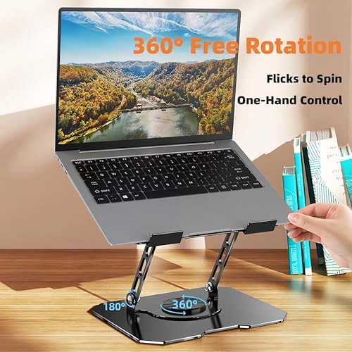 Laptop Stand for Desk - Ergonomic All Metal Computer Riser, 360° Rotating & Adjustable & Foldable, with Large Hollow Cooling, Stable Holder for MacBook, Dell, HP, Notebook(10-17"), Wht