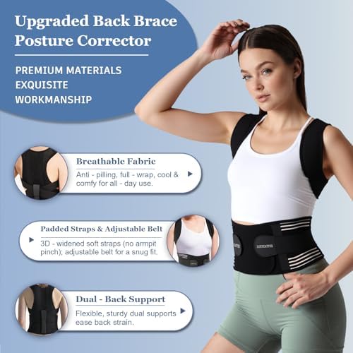 Back Brace Posture Corrector for Women and Men, Shoulder and Back Support Brace, Adjustable Back Straightener Posture Corrector for Pain Relief and Improves Posture (Medium)
