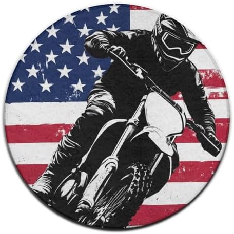Soft Round Yoga Carpet, Office Chair Decor Round Mat for Carpet and Hardwood Floors Dirt Bike Motocross American Flag