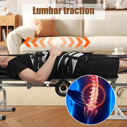 Inversion Massage Traction Table, Portable Cervical Lumbar Traction Bed Spine Stretcher Decompression Machine, Neck & Back Pain Relief Device with Ergonomic Handwheel, 350 LB Capacity (Black)