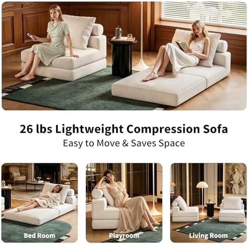 Folding Sofa Bed, Convertible Sleeper Chair with Memory Foam,Pillow and Back Support, Folding Floor Sofa for Living Room, Guest Room or Home Office
