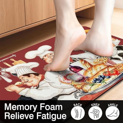 Chef Anti Fatigue Kitchen Mats for Floor, 17.3"x47"+17.3"x29", Red