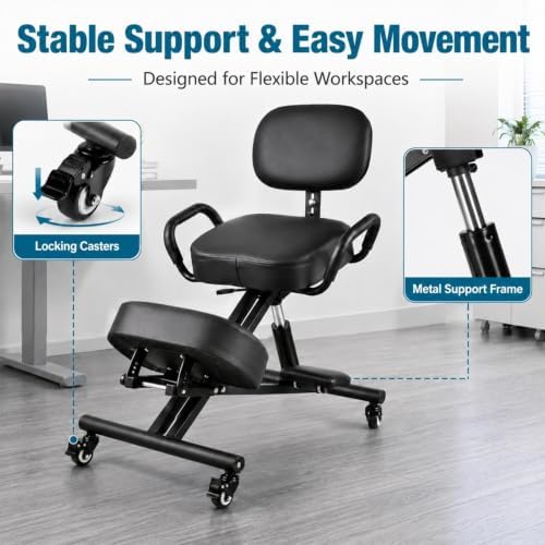 Ergonomic Kneeling Chair with Backrest, Improve Postures Thick Cushions