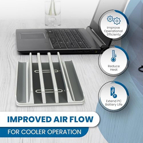 Elestoria 5- Slot Vertical Laptop Stand - Aluminum Laptop Stand Vertical for Desk - Fits MacBook Pro/Air, Surface, Mobiles & Gaming Laptops up to 17.3" - Heavy Duty Laptop Holder for Desk - (Silver)